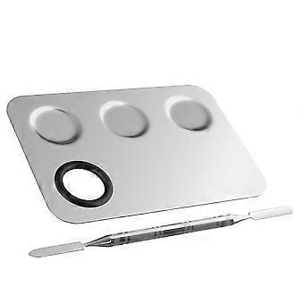Stainless Steel Makeup Palette - 3 Well Mixing Tool with Spatula for Clean and Sanitary Makeup Art