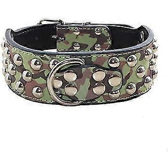 Studded Leather Dog Collar with 3 Rows of 5.1cm Wide Silver Rivets compatible with Medium and Large Dogs