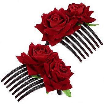 2 stks stof roos bloem haar kam bruids haar bun clip bruiloft haar styling tool