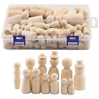 55Pcs Holz Stift Puppen DIY Malerei Stift Puppen Holz Puppe Ornamente Unfertige Holzpuppen