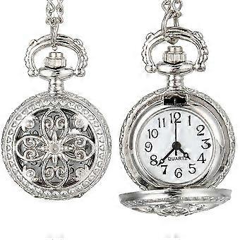 Montre de poche vintage pour femme en alliage ajouré à motif floral et quartz