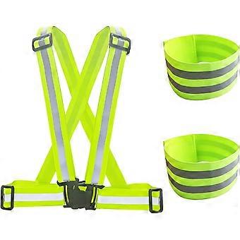 Reflektierende Laufbekleidung, hochsichtbare, verstellbare Reflektierende Weste mit zwei Armbändern, ultraleicht und geeignet zum Wandern, Laufen bei Nacht, Arbeiten und Spazierengehen.