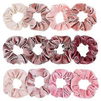 Luxurious Velvet Hair Scrunchies Set - 12 Soft Blush Elastics for All Hair Types
