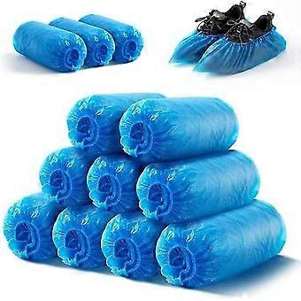 Disposable Shoe Covers, Waterproof Non-Slip CPE, Elastic Band, Indoor & Outdoor Use, 50 Pairs (100 Pcs), Blue, Fits Up to US Size 11