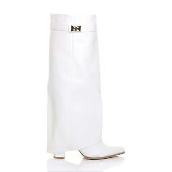 High Block Heel Pointed Toe Fold Over Knee Boots