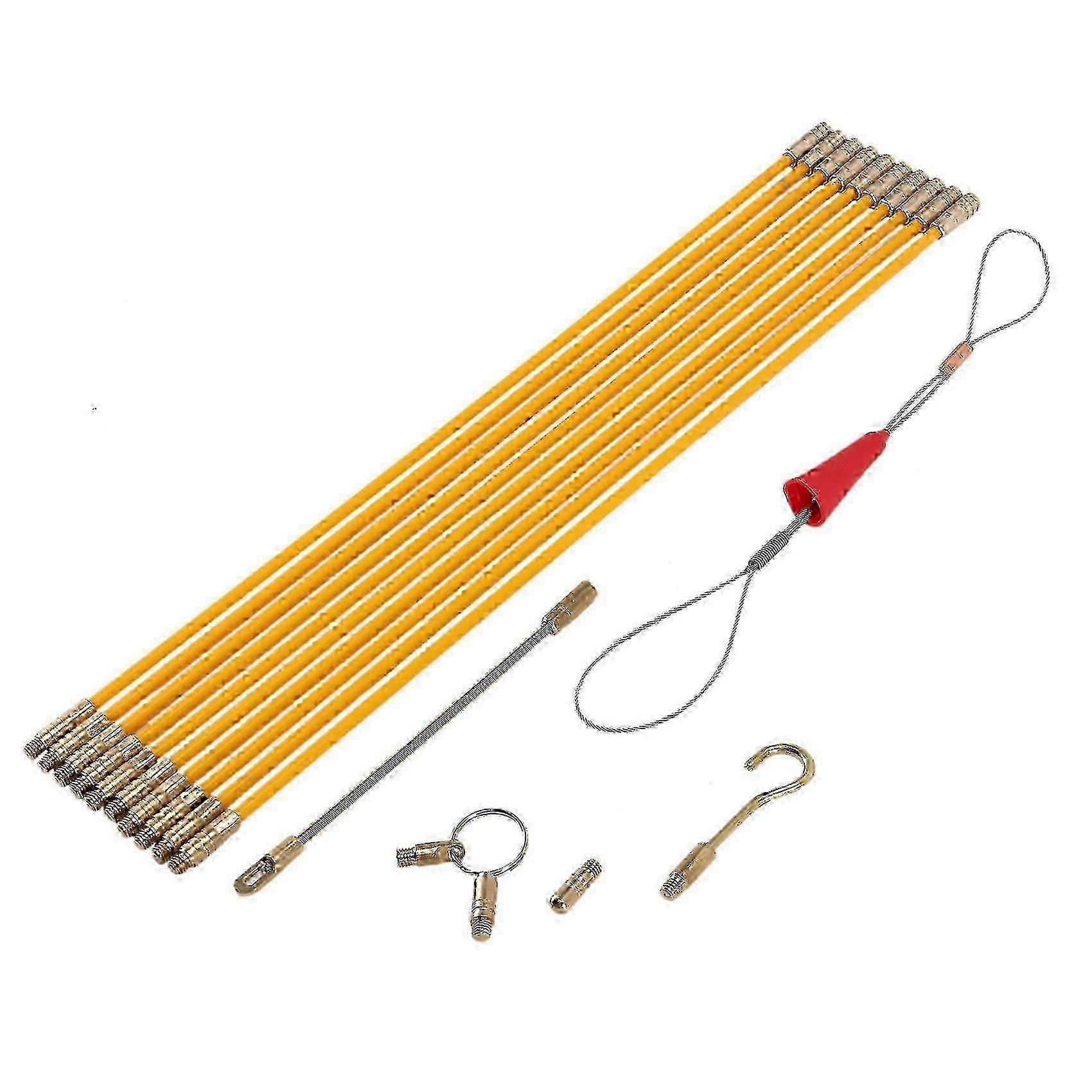 Fiberglass Electrical Cable Threader Fish Tape 10.83FT Puller 10Rods