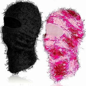 2er-Packung Sturmhauben/Skimasken für Erwachsene im Used-Look-Strickstil, winddicht, für das gesamte Gesicht