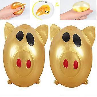 Stress Relief Splat Ball Set with Gold Pig Design and Visual Water Vent Effect, 2PCS Fidget Toy