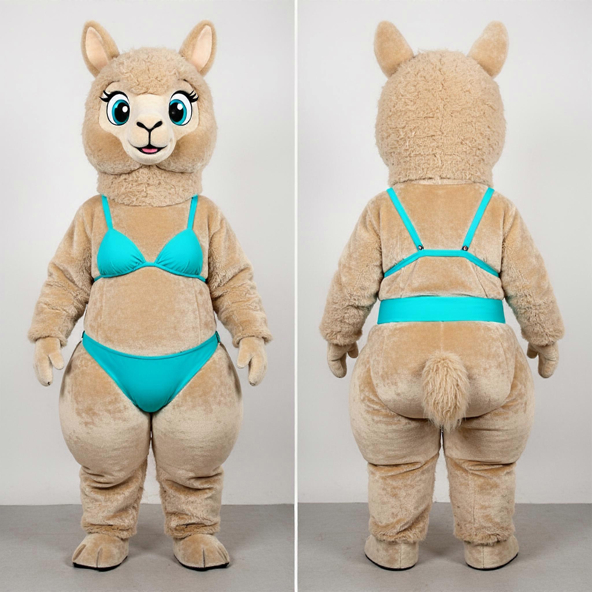 MASTICOT Beige Fluffy Alpaca Mascot