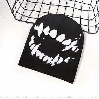 Teeth Pattern Knit Beanie, Unisex Brimless Wide Mouth Jacquard Hip Hop Hat, Lightweight Warm for Cycling Winter Christmas Streetwear