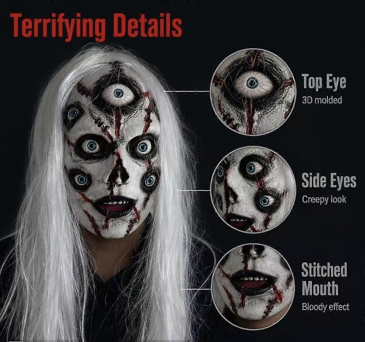Terrifying white-haired zombie scary mask