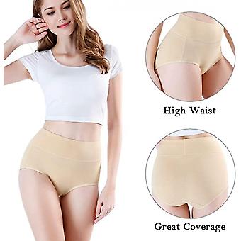 Veeki Women's High Waisted Cotton Underwear Ladies Soft Full Briefs Panties Pack of 4, Skin, L