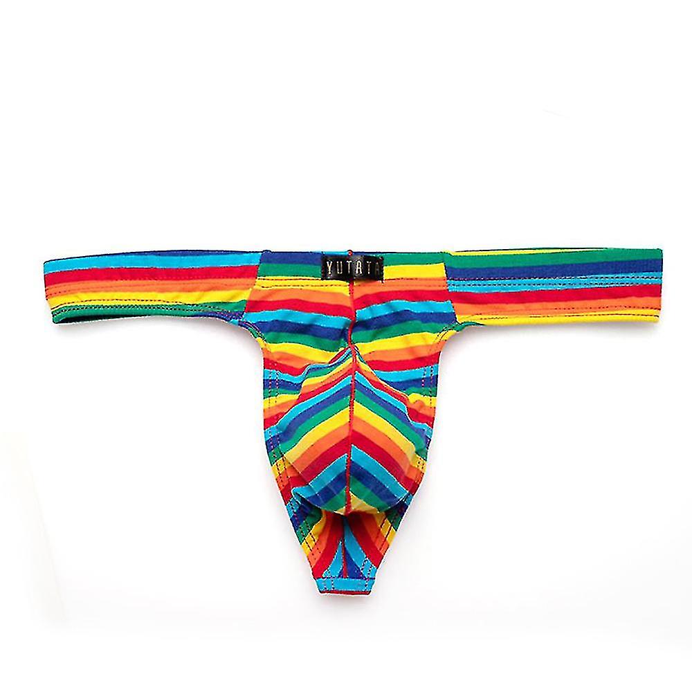 Uomo Arcobaleno a righe Basse Rise T-back G-string Perizoma Bulge Pouch Intimo
