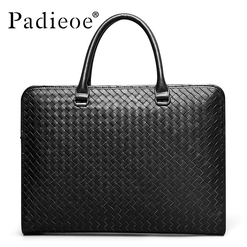 Padieoe Herren Aktentasche Business Dokumententasche Leder Computertasche Handtasche Herren gewebte Rindsleder Herrentasche Schwarz