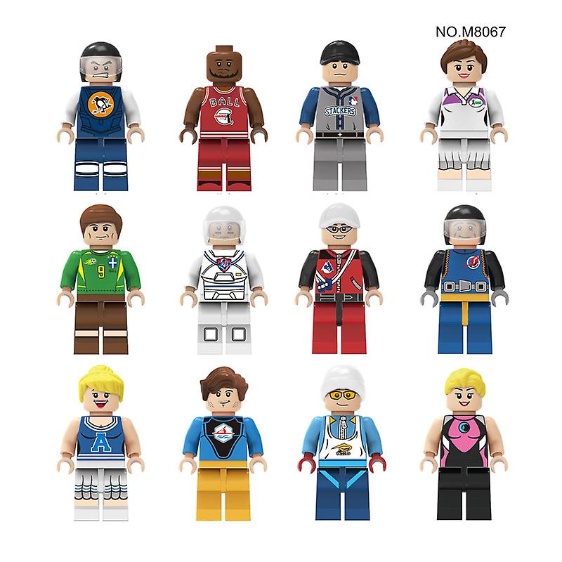 12 Sports Miniature Character Cards Athlete Building Blocks Small Particles Boy