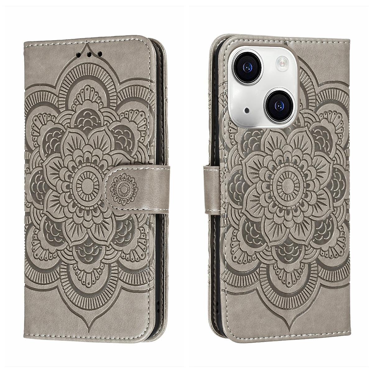 Mandala Custodia in pelle per iPhone 15 Grigio
