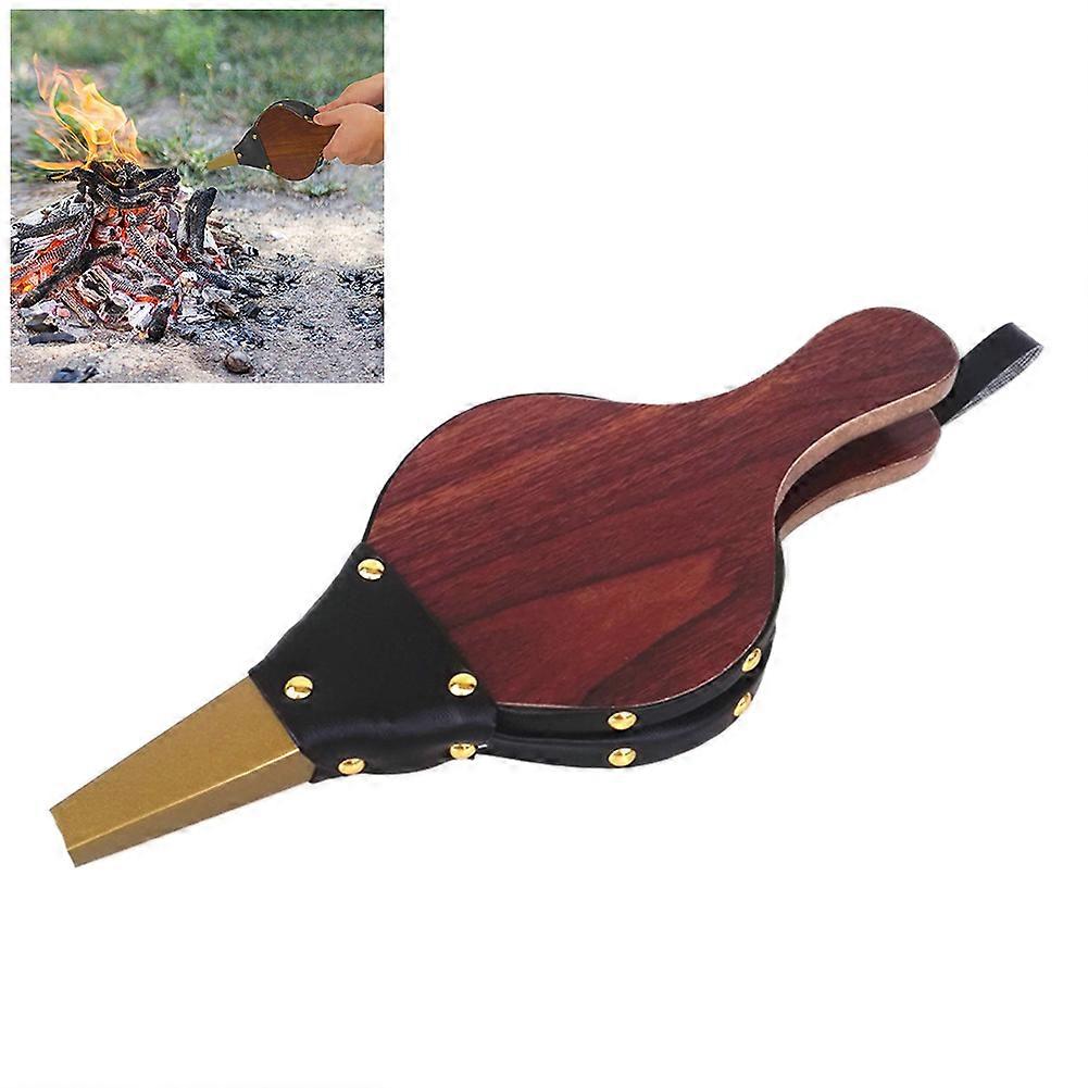 Mini Fireplace Wooden Pattern Air Bellows with Hanging Strap for BBQ Fireplace Camping