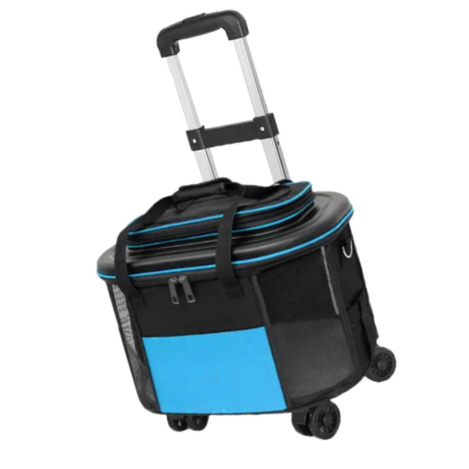 Portable Pet Trolley Case Breathable Dog Cat Carrier with Wheels Pet Suitcase for Going Out Travel Blue