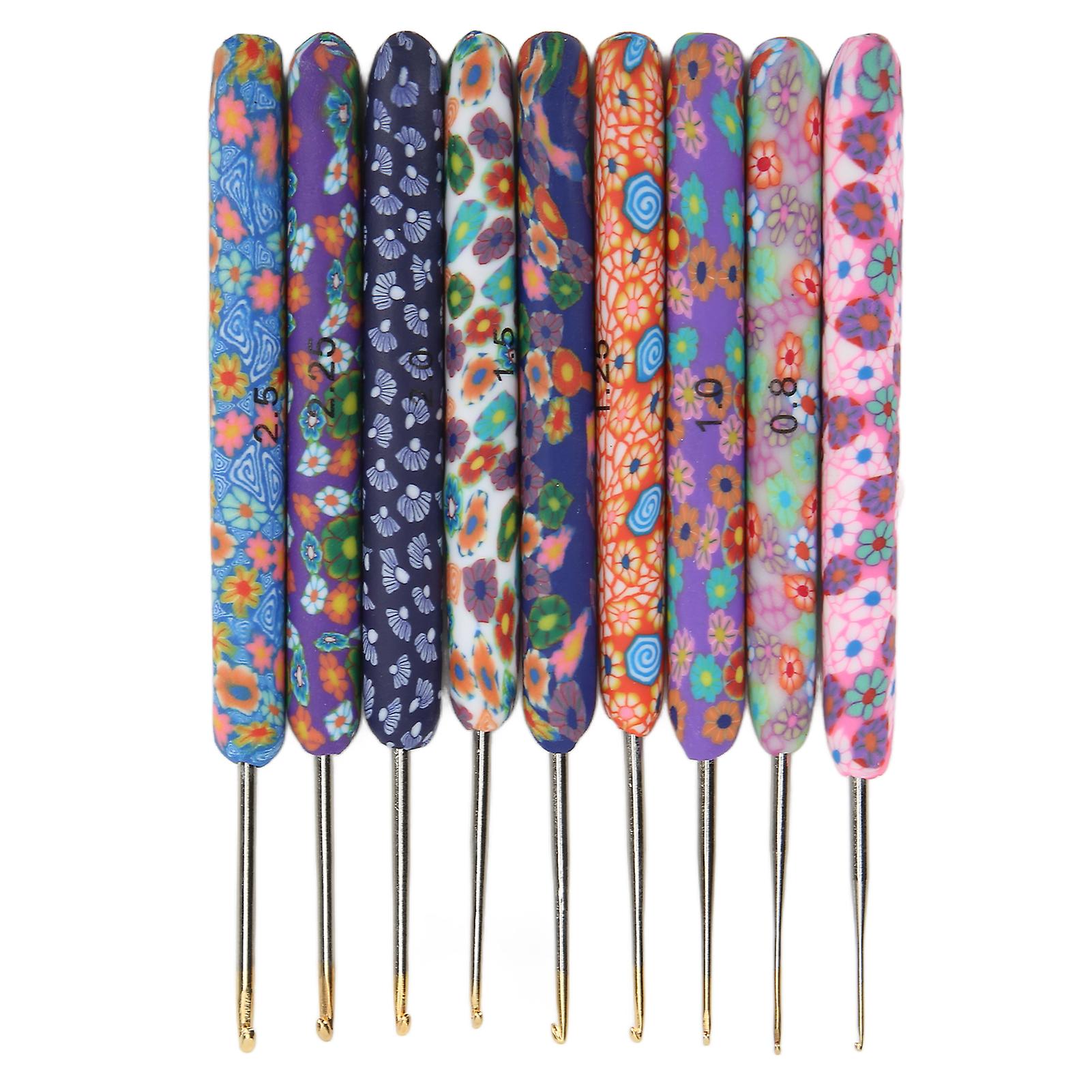 9 Pcs Ergonomic Crochet Hooks Set, At Colors, Soft Ceramic Handle, DIY Crafts, Aluminum Knitting Needles