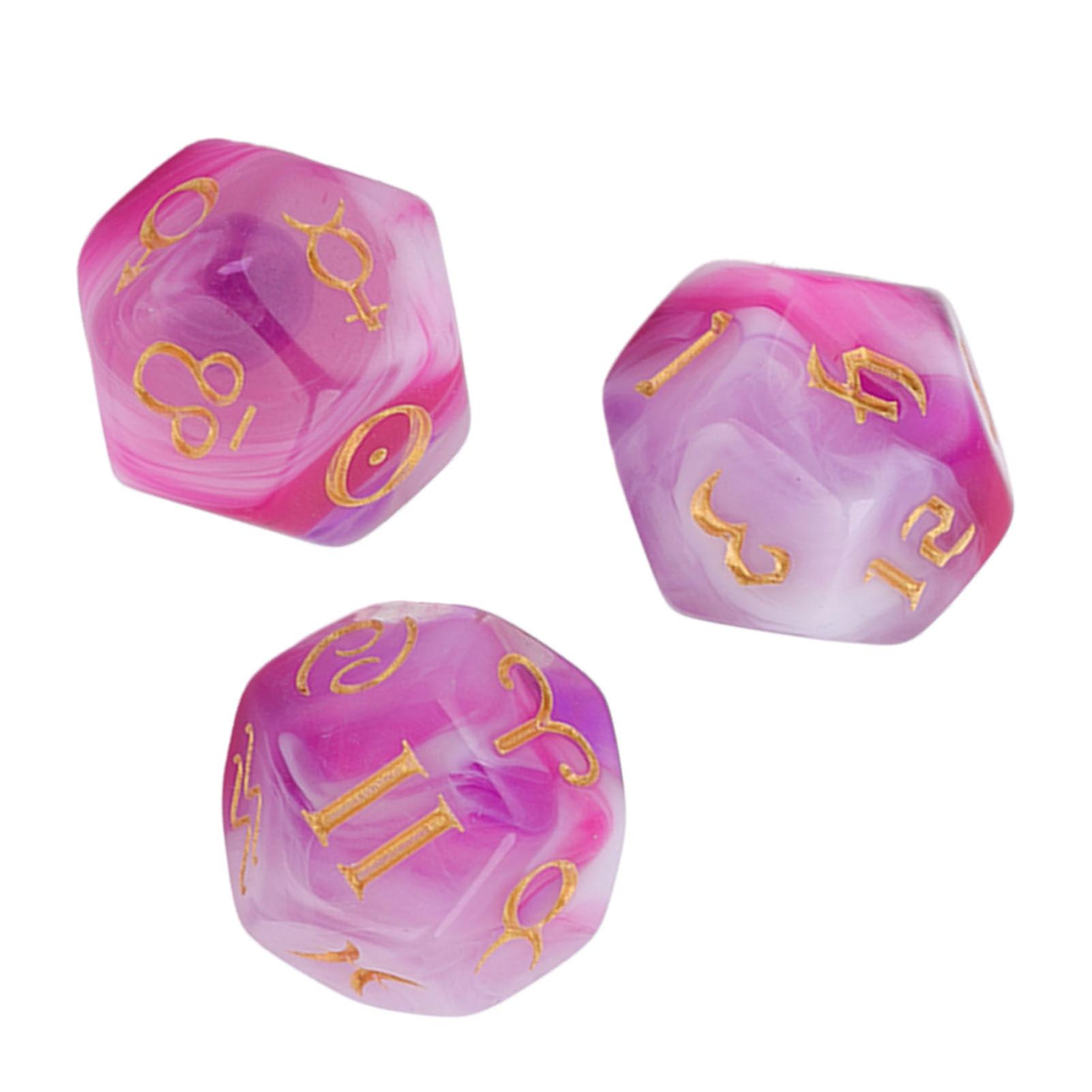 3PCS Astrological Dice Set 12 Sides Glitter Rune Dice Easy to Read for Table Board Game Toys Type 1