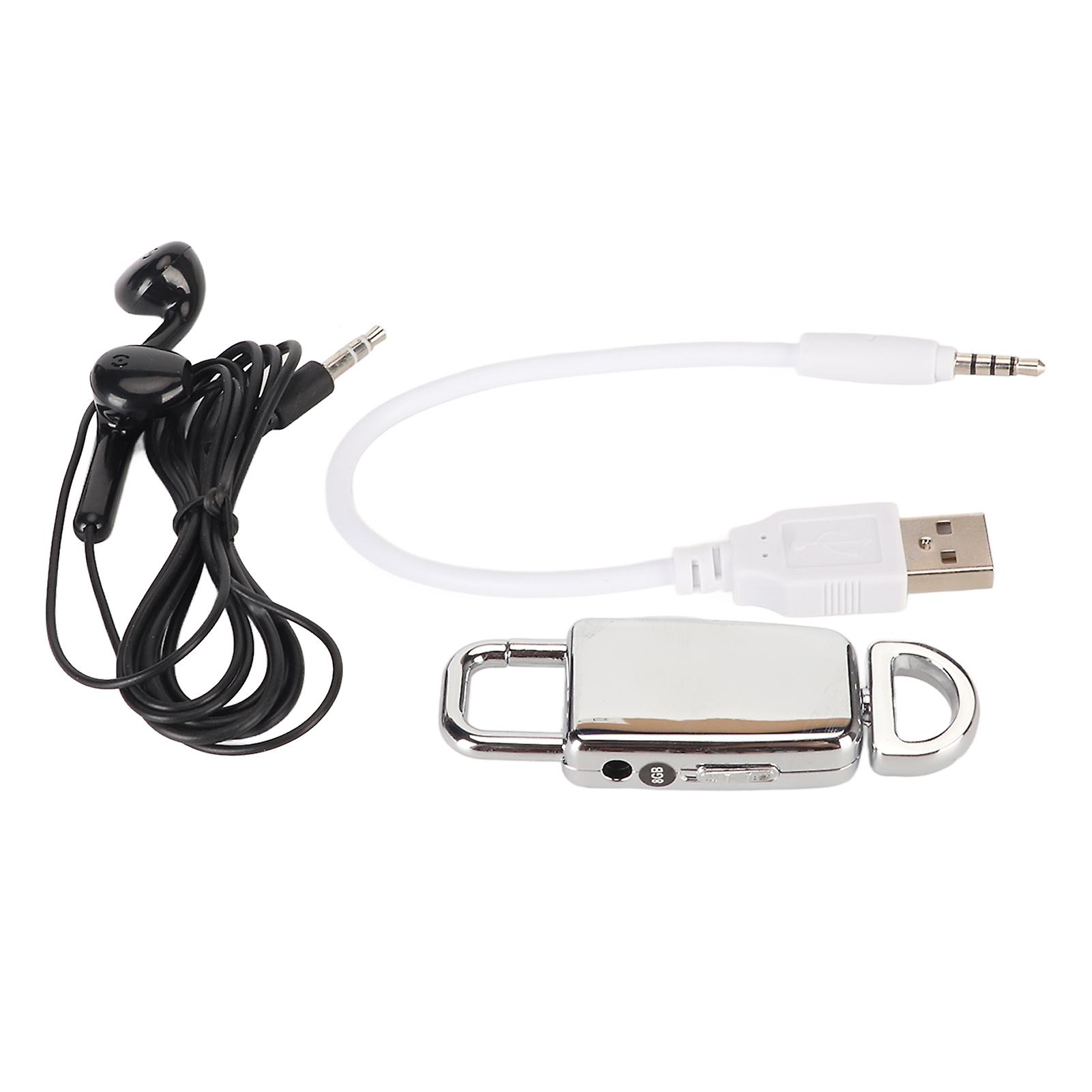 Silver 8GB Keychain MP3 Player with HD Recording & Noise Reduction for Classes and Conferences