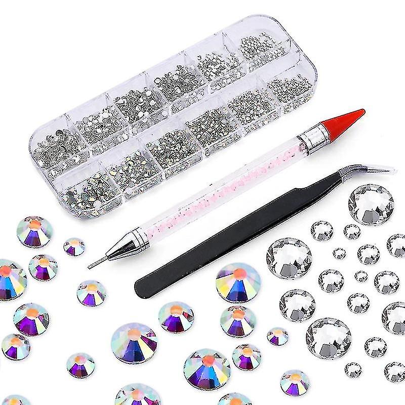 2000pcs Multi-size Crystal AB Rhinestones με λαβίδα pick up και στυλό συλλογής στρας