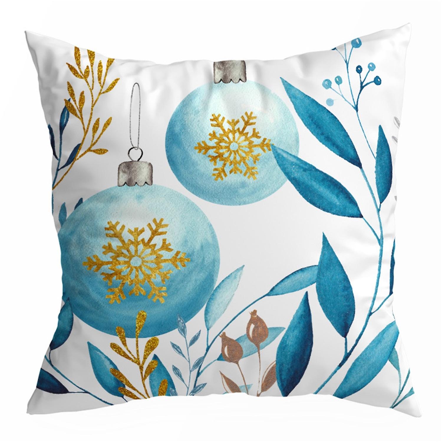 Christmas Pillowcase Hidden Zipper Washable Protective Polyester Blue Series Elk Throw Pillow Cover 