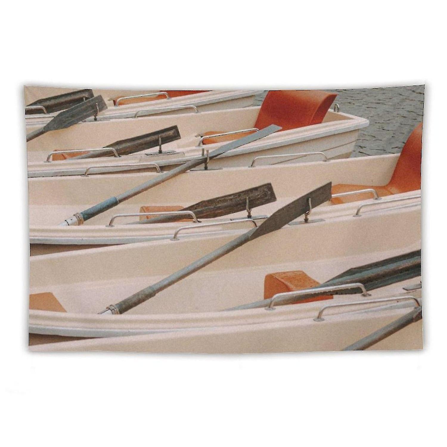 Modern boat on the river typography art tapestry