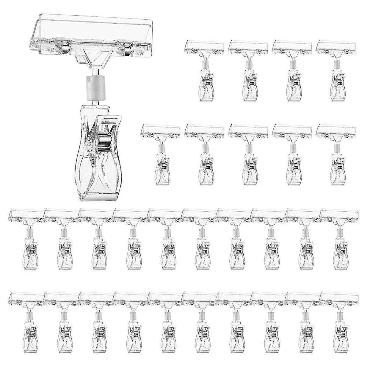 30PCS Clear Sign Clips for Display, Sign Holder Clips for Retail, Plastic Price Sign Clamps Label T