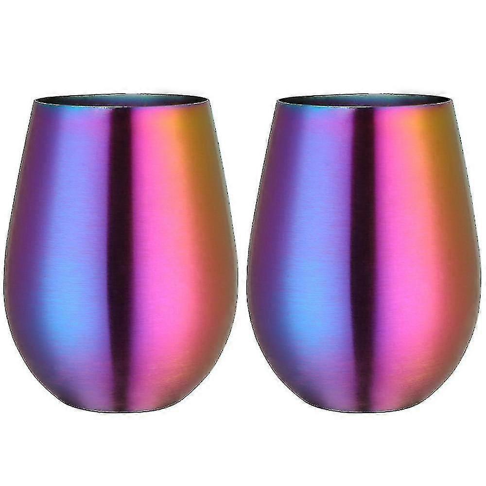 Stainless Steel Stemless Wine Glass, Outdoor Portable Wine Tumbler - Set Of 2 Metal Drinking Cups