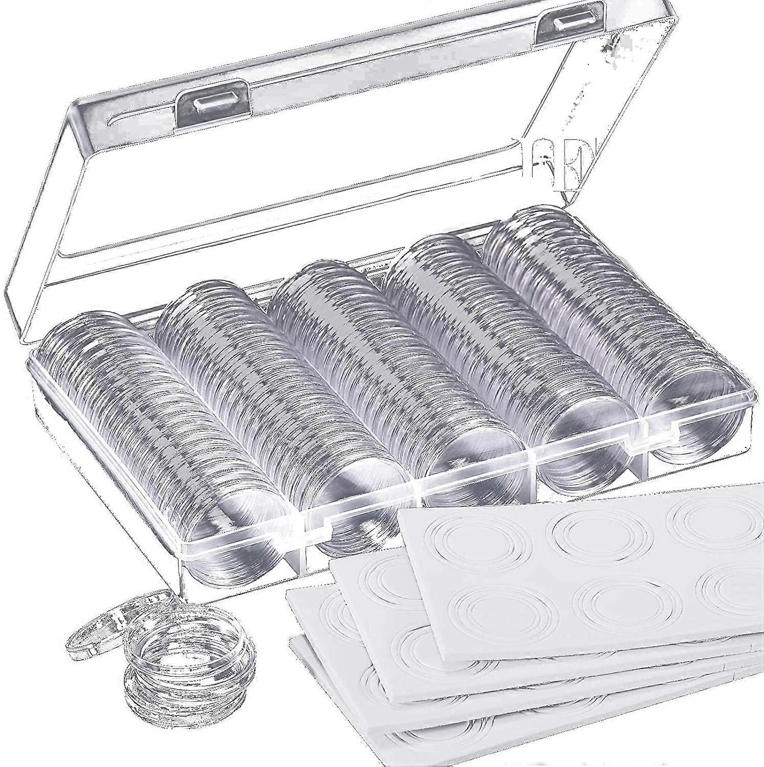 100pcs Memorial coin Box plastic coin collection box capsule display case storage box 30mm coin box + inner cushion can hold 30mm coins 100pcs