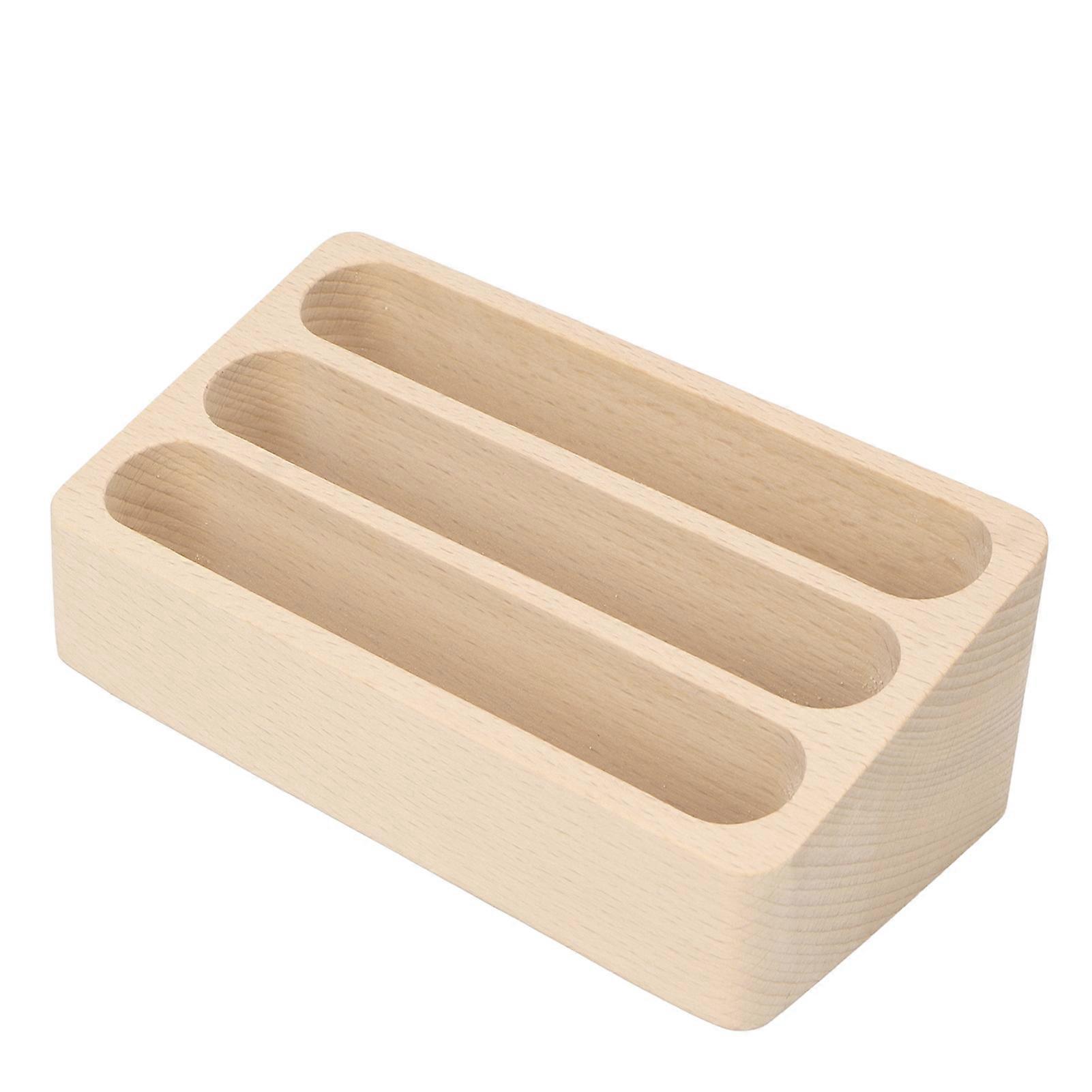 Business Card Holder Stand 3 Slots High Stability Wooden Name Card Display Counter For Office Salon