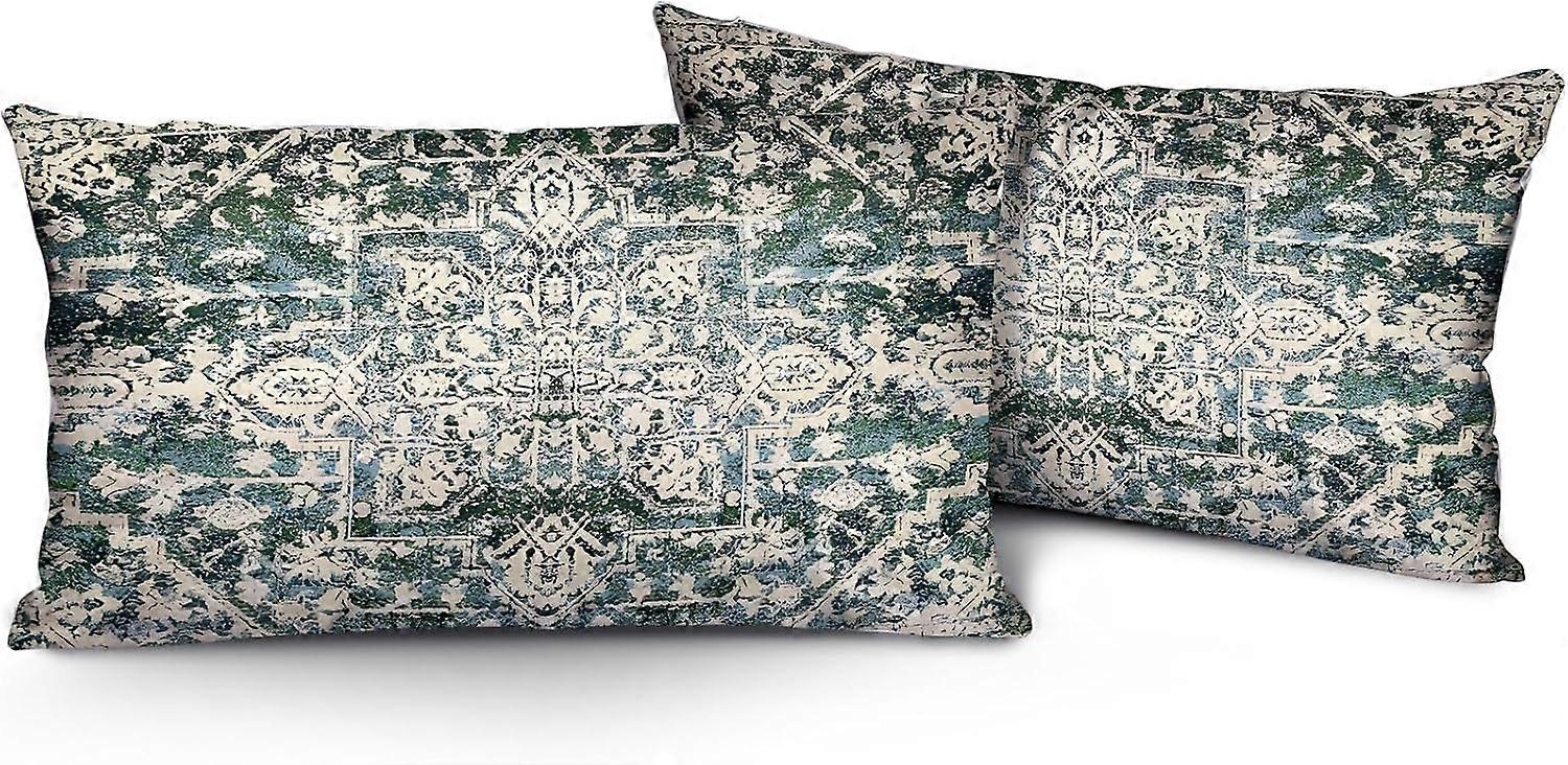 Boho Green Throw Pillow Covers 12x20 inch Set of 2, Bohemian Carpet Double Sided Pattern Soft Plush Cushion Cover for Couch Sofa Bed Decorative, Only 