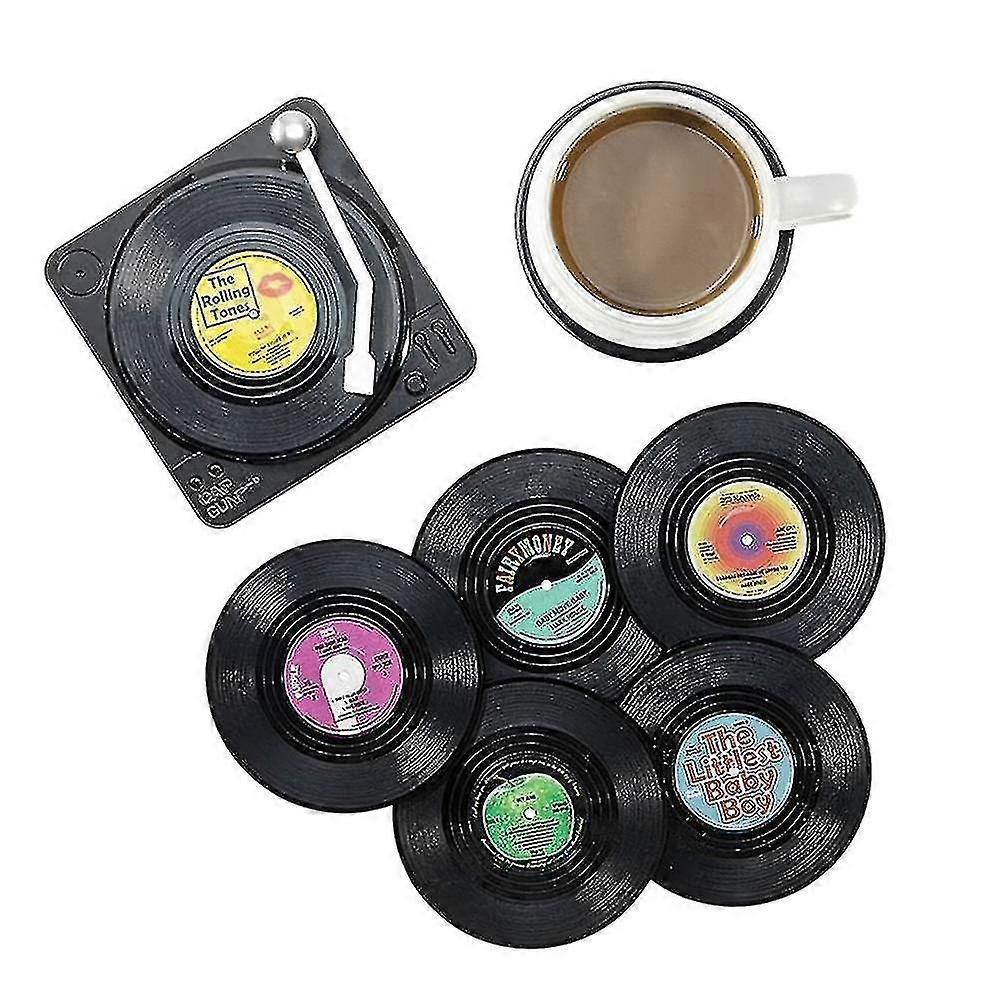 cht-6 colors disk coasters record player holder creative cup antislip pads mats music coaster pads