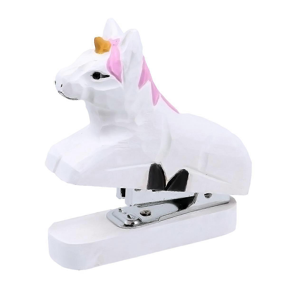 Unicorn Shape Portable Stapler Wooden Creative Book Sewer Manual Stapling Machine Student Stationery For School Students Random Nose Style
