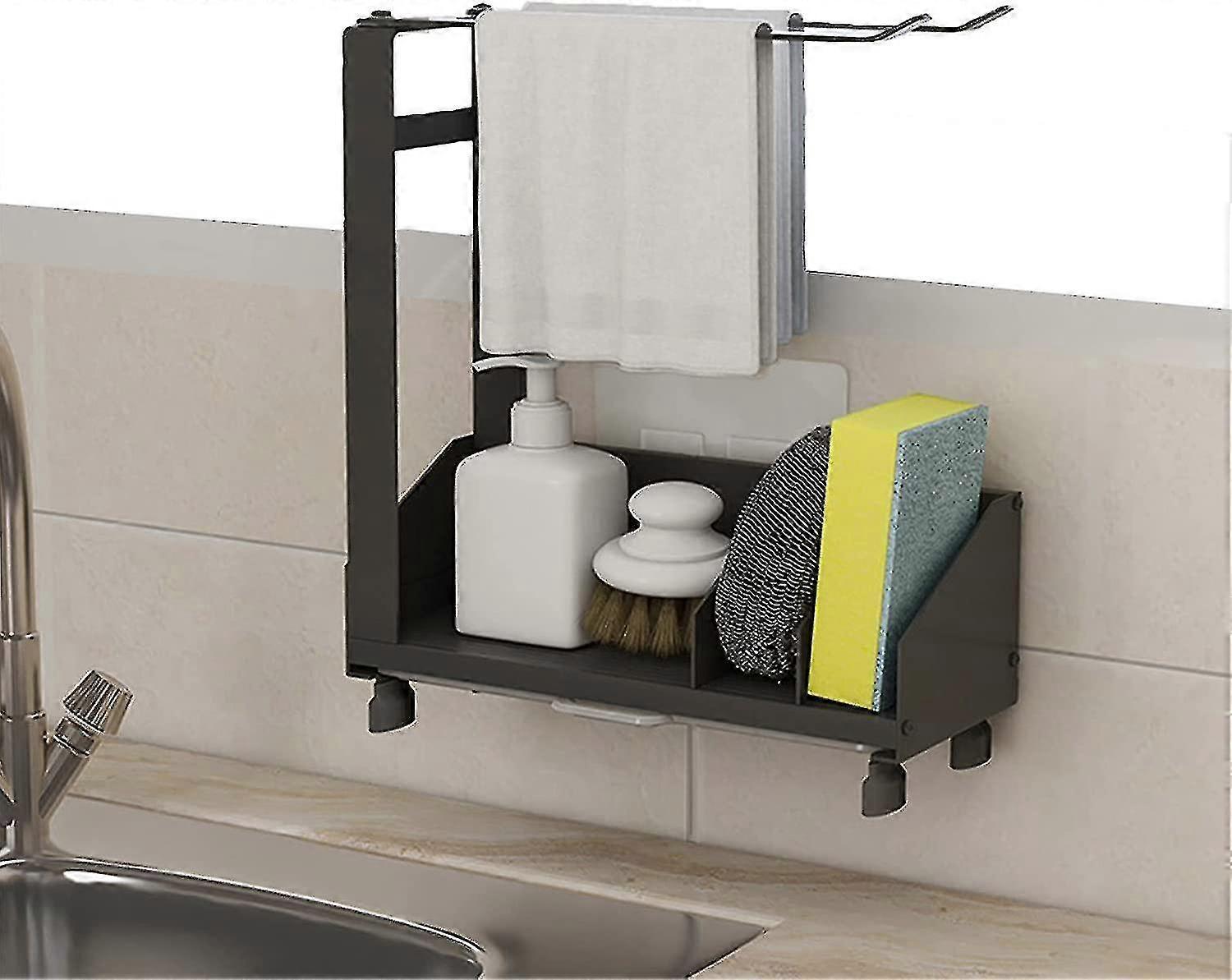 Sink Sponge Holder, Suction Cup Sponge Holder, Sink Storage With Towel Rack, Removable Tray, Adhesive  Countertop, Stainless Steel Sponge Holder, Rust