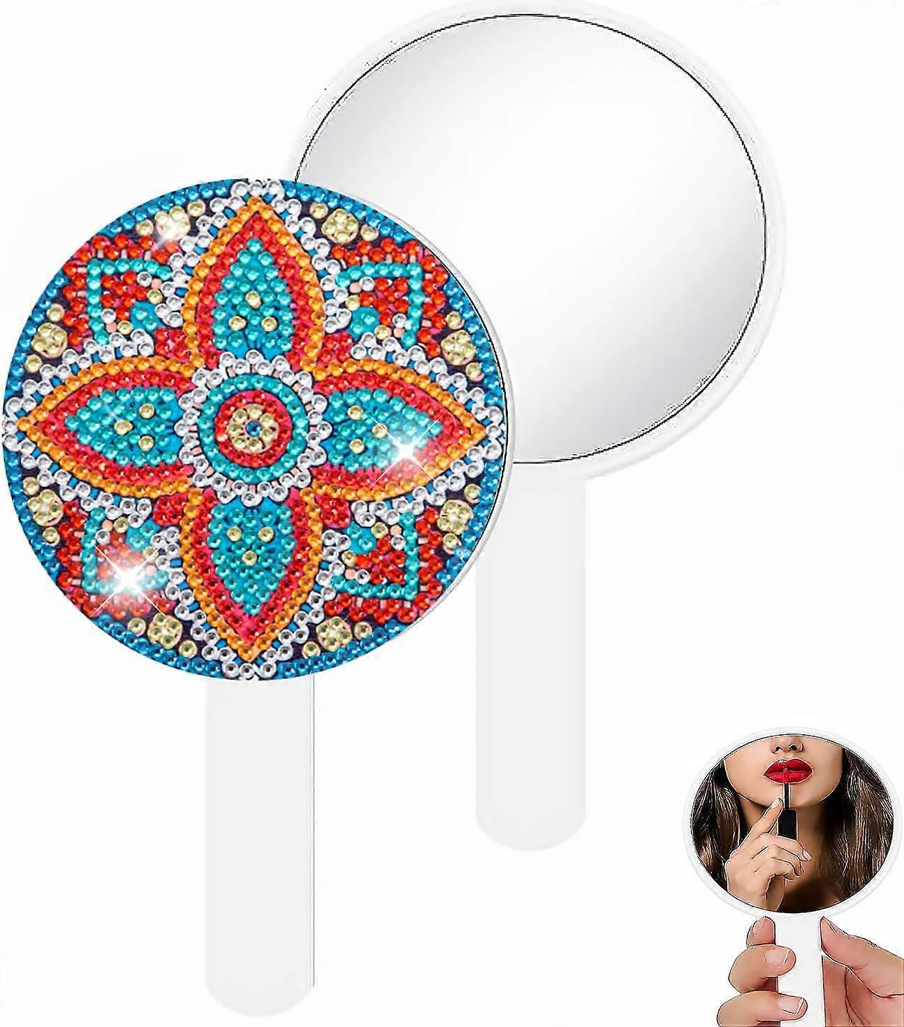 Hand Mirror DIY Compact Mirror Diamond Painting Hand Mirror with Diamond Art Portable Magnification Foldable Purse Mirror Diamond Dot Art Kits for Wom