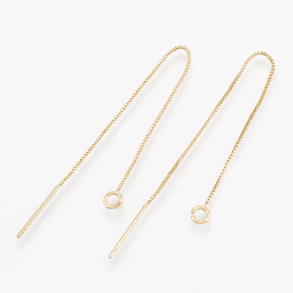 2pc Brass Stud Earring Findings with Loop Ear Threads Real 18K Gold Plated 82~87x0.5mm Hole: 1.5mm