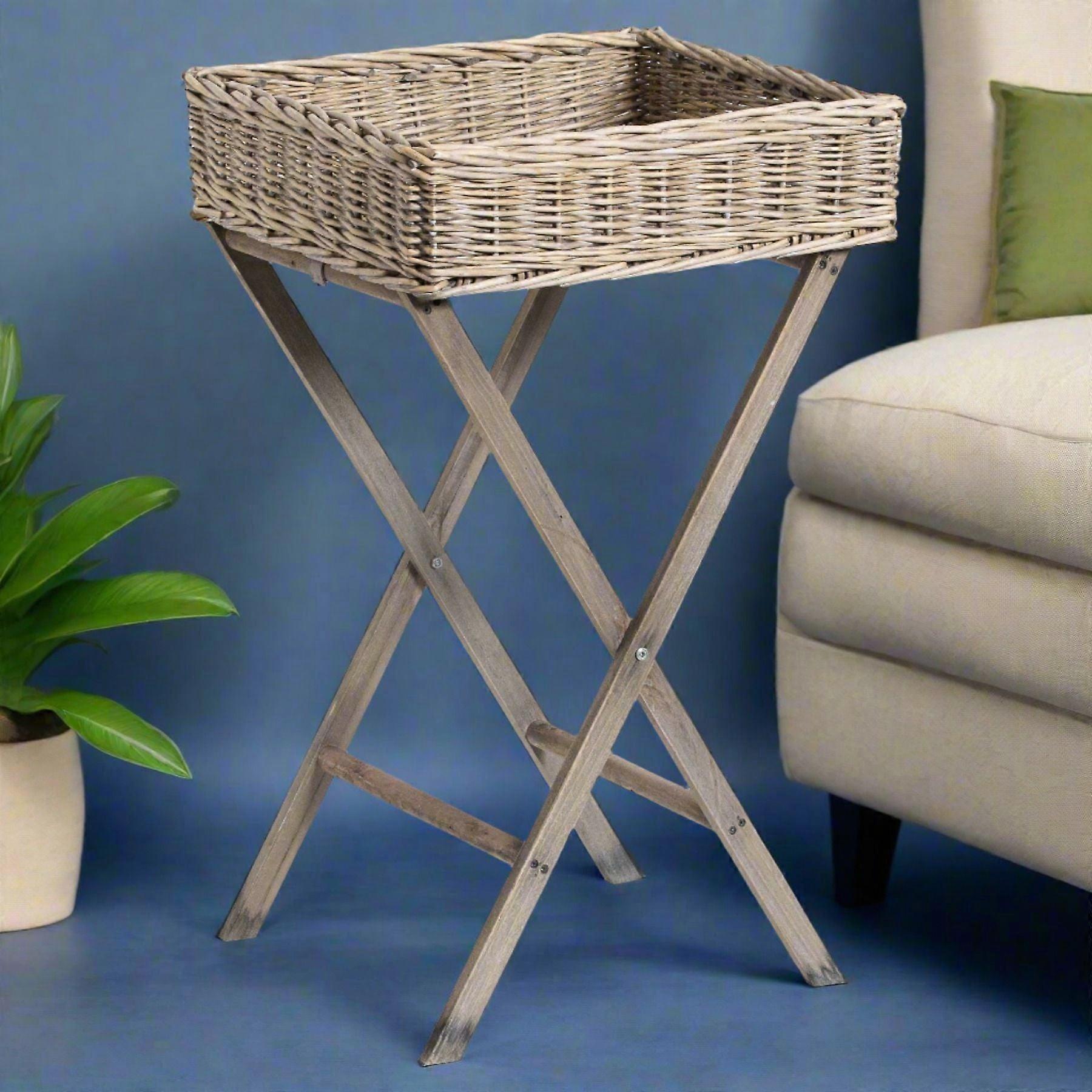Beige Wicker Basket Tray Table