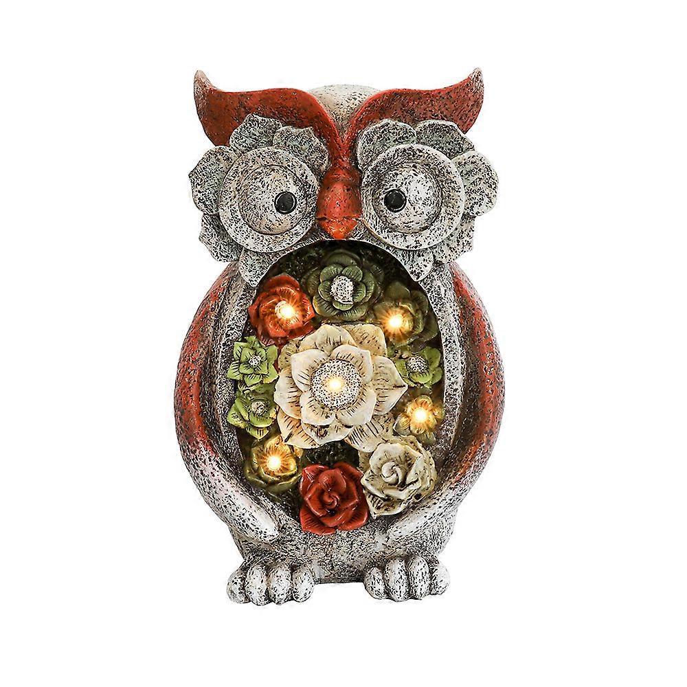 Garden Statue Owl Figurines,Solar Powered Resin Animal Sculpture with 5 Led Lights for Patio,Lawn