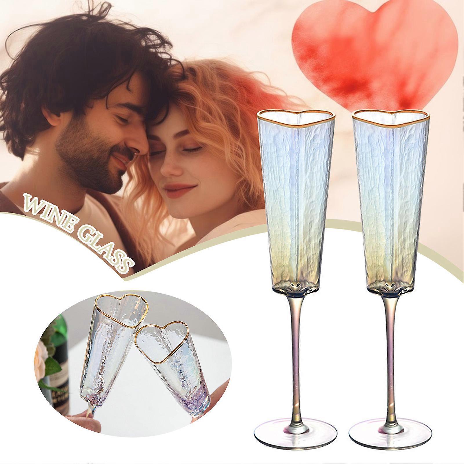 Golden Rimmed Heart Shaped Champagne Flutes Goblet Durable Wine Drinking Glass for Wedding Party