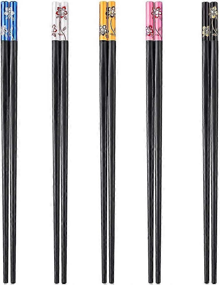 5 Pairs Reusable Chopsticks, Fiberglass Chopsticks Set Dishwasher Safe Chopsticks Floral