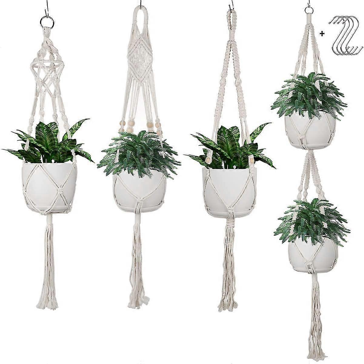 4 Pieces Macrame Hanging Basket 4mm Thick Cotton Rope Hanging Basket Flower Pot