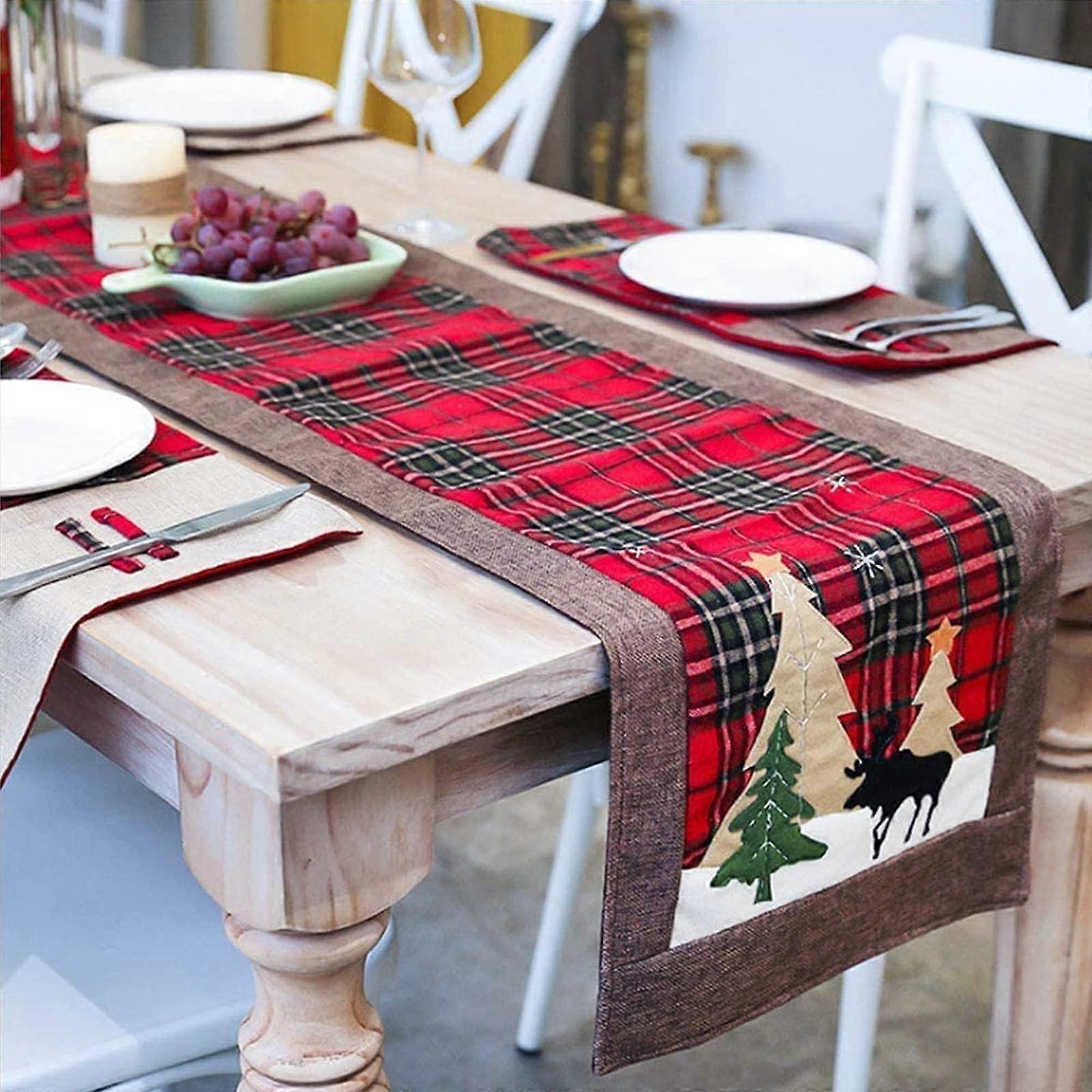 Christmas Table Runners Tree and Deer Shape Table Runner for Family Christmas Table Christmas Dinner Table Decoration (Tree and Deer)