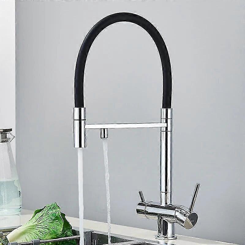 Exquisite Filtered Kitchen Faucets Dual Spout Filter Faucet Mixer Pull Out Spray 360 Rotation Water Purification 3 Ways Sink