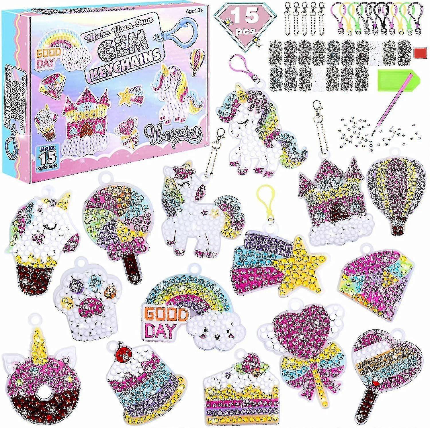 15pcs Diamond Painting Art Kits For Kids, 5d Diamond Painting Keychains Ring