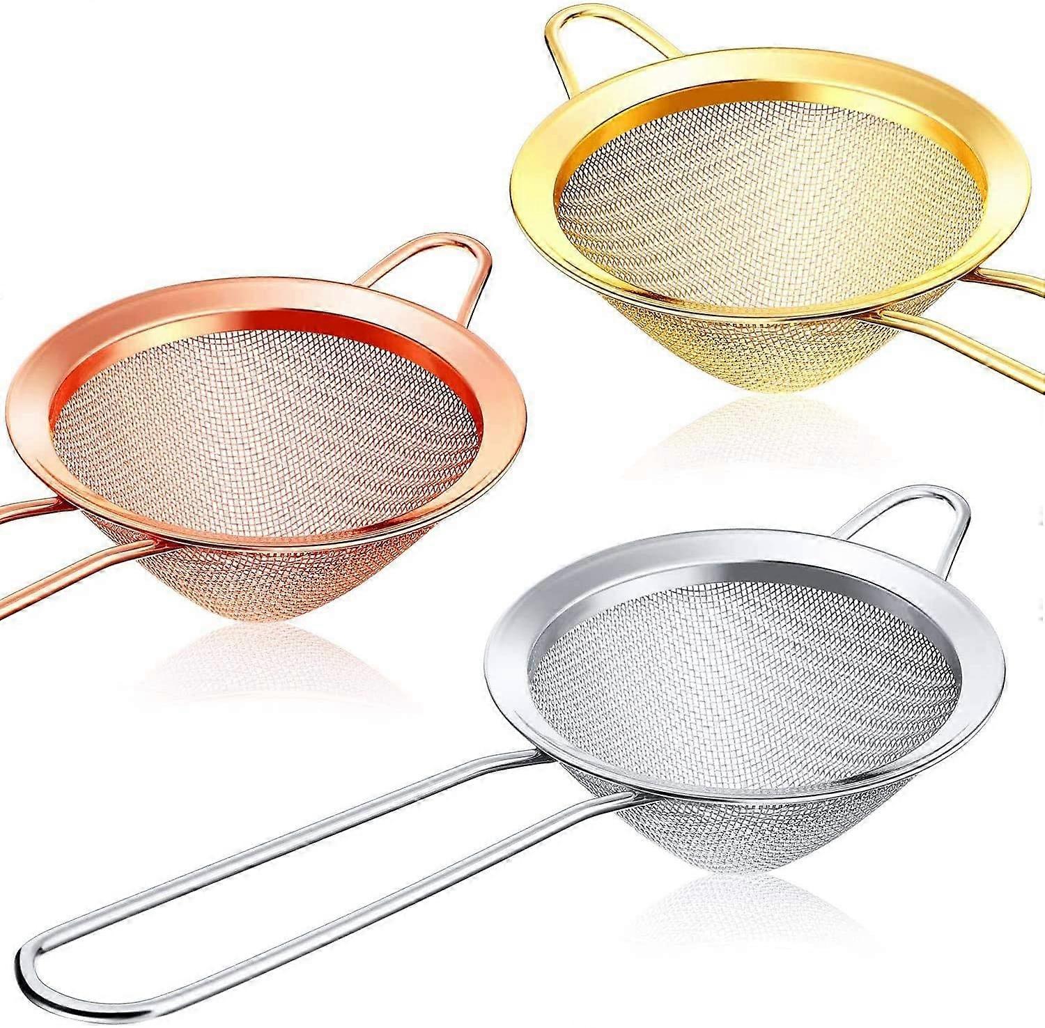 Cocktail Strainer Set of 3 - Stainless Steel Conical Tea Strainer - Convenient Locking Tool
