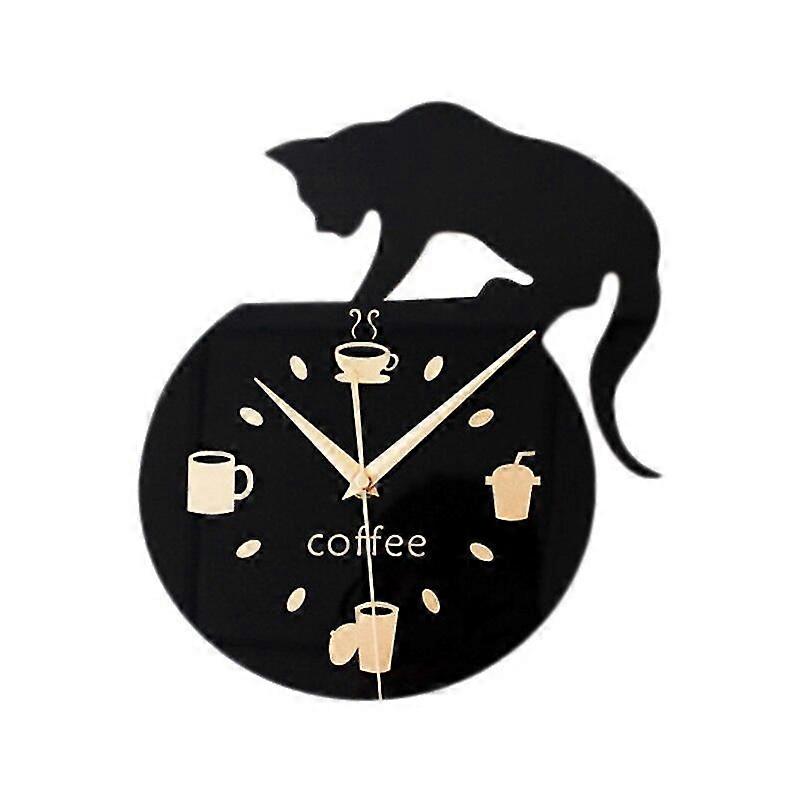 Diy Digital Wall Clock 3d Sticker Cute Kitten Wall Clock Coffee
