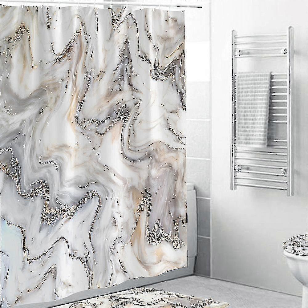 Marble Bathroom Waterproof Shower Curtain With Hooks