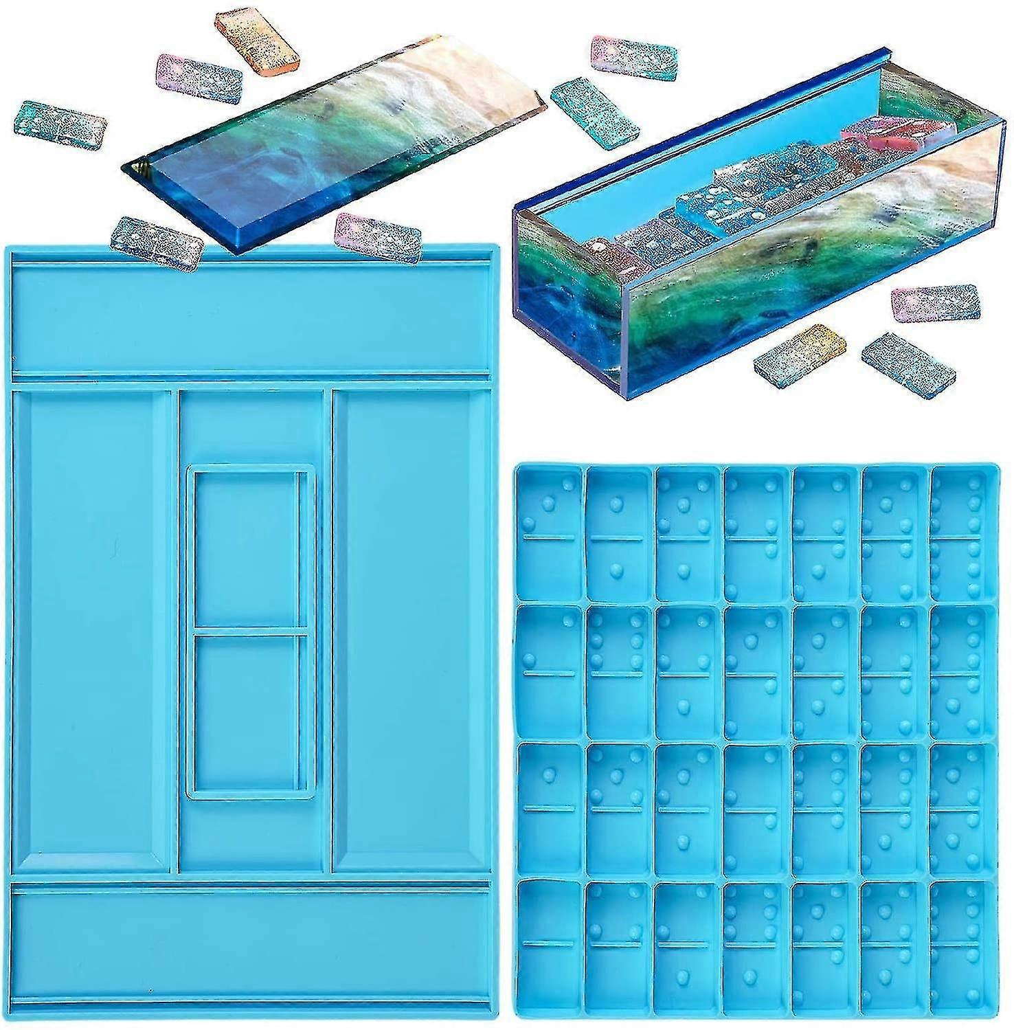 قالب صندوق تخزين الدومينو ، قالب راتنجات الايبوكسي ، متين ومقاوم للماء (مجموعة 2 قطعة)